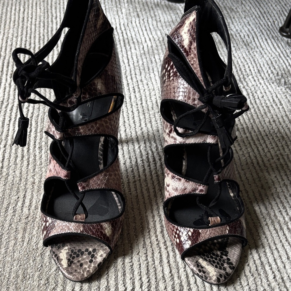 Zara Snakeskin Lace-Up Heels